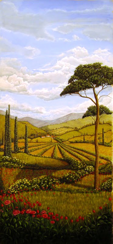 landscape painting Tuscan mural by muralist/artist Arthur Morehead Naples Fl