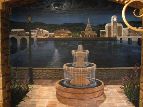 Fine Art Murals by Naples Fl artist Arthur Morehead Nighttime Fountain