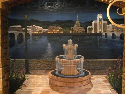 The Fountain night time fine art murals, faux finishing, Naples Fl decorative artist Arthur Morehead